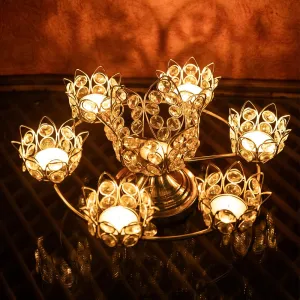 Ekhasa Tealight Candle Holder Set for Home Decor | Perfect Candle Stand for Diwali Decoration and Table Decor | Indoor & Outdoor, Festival Decorative Candles Gift Items (Crystal Studded)