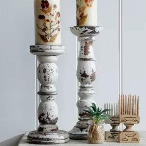 Farmhouse Distressed White set of 2 candle holders