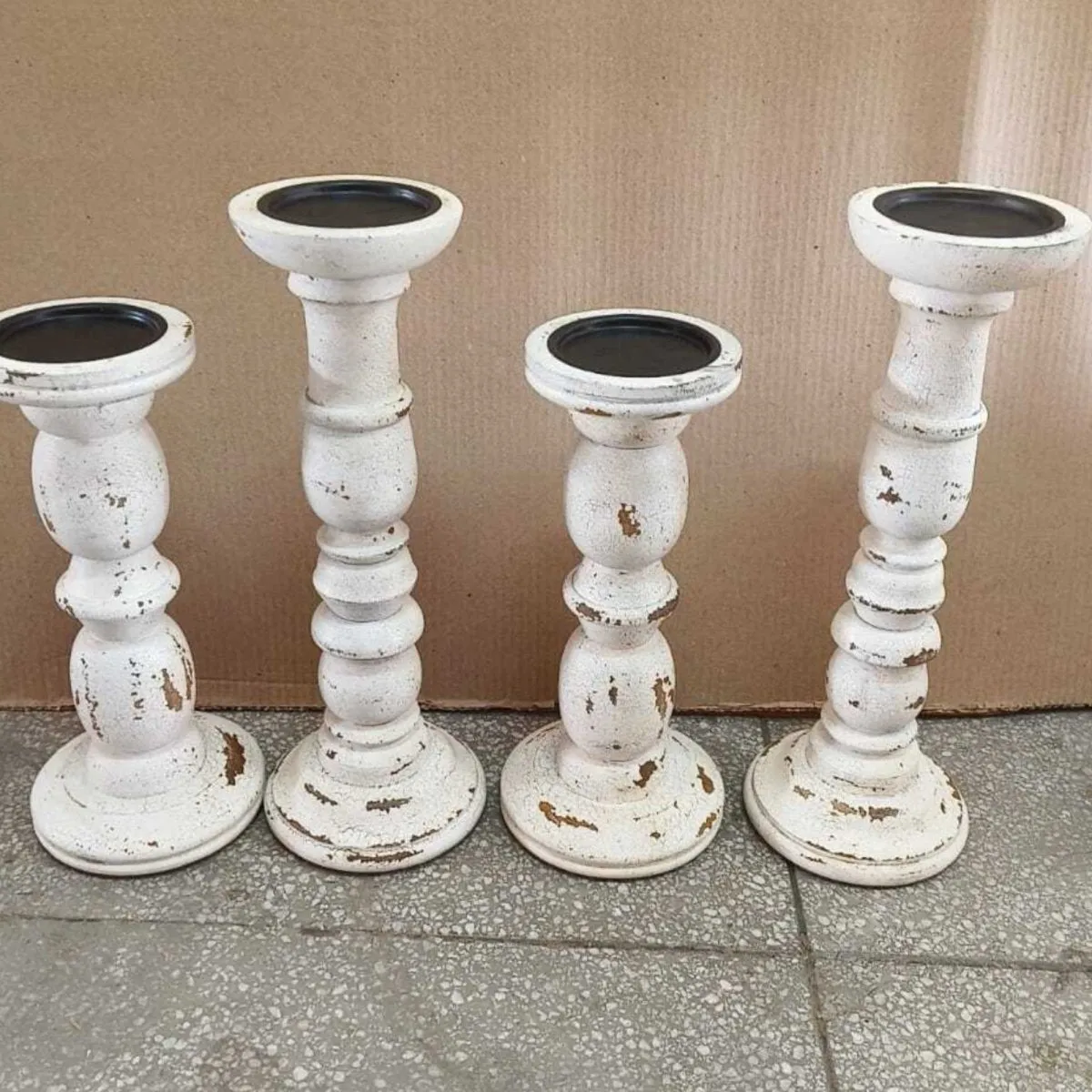 Farmhouse Distressed White set of 2 candle holders