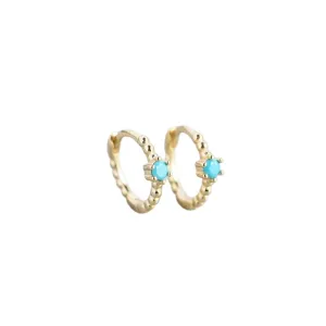Fine 925 Sterling Silver Minimalist Hoop Earrings (White, Black Zircon)