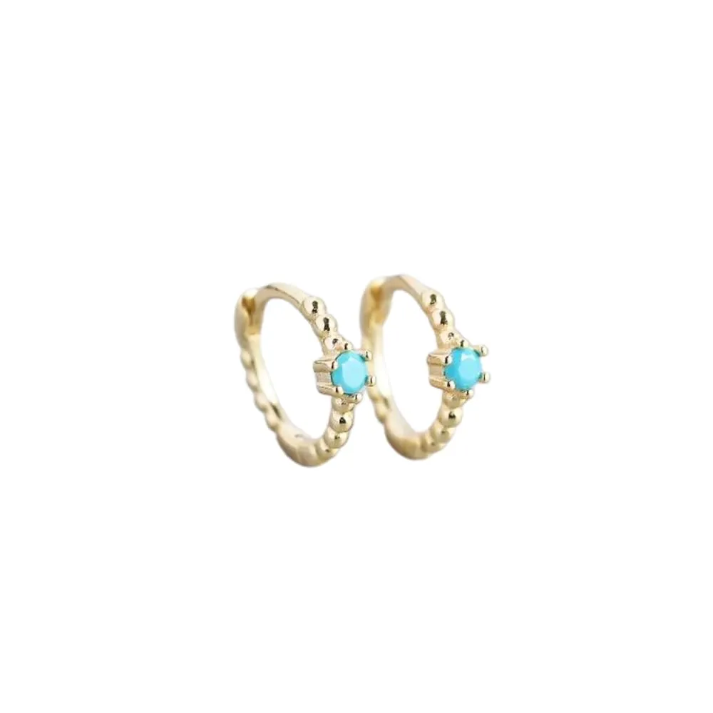 Fine 925 Sterling Silver Minimalist Hoop Earrings (White, Black Zircon)