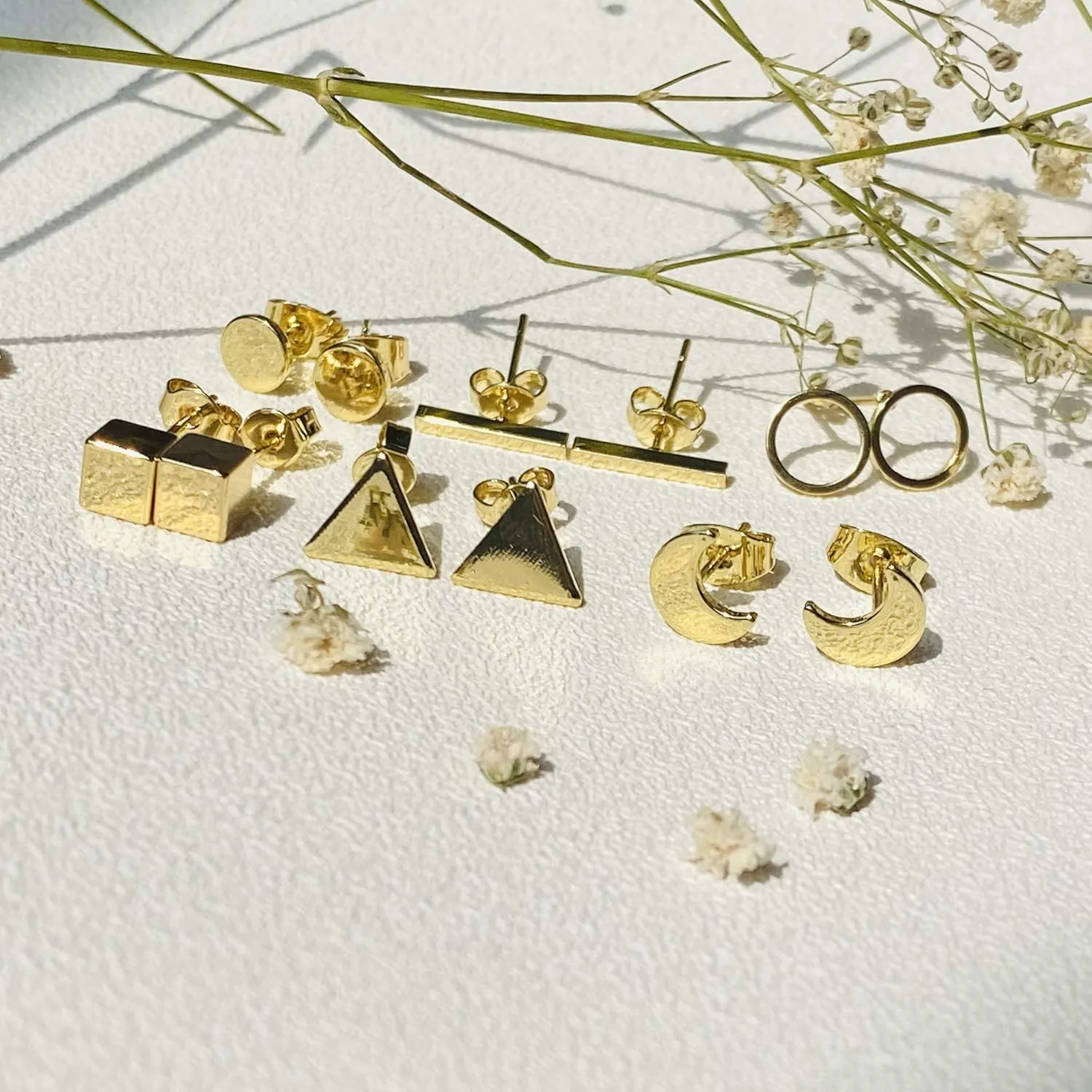 Flat Back Stud Earrings for Women Simple Tiny Circle Triangle Square Bar Stud Earrings Mini Cartilage Tragus Earring Jewelry Gifts