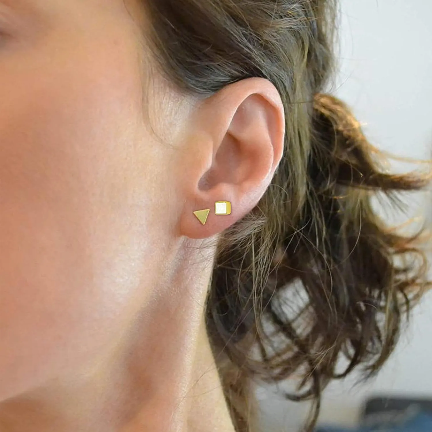 Flat Back Stud Earrings for Women Simple Tiny Circle Triangle Square Bar Stud Earrings Mini Cartilage Tragus Earring Jewelry Gifts