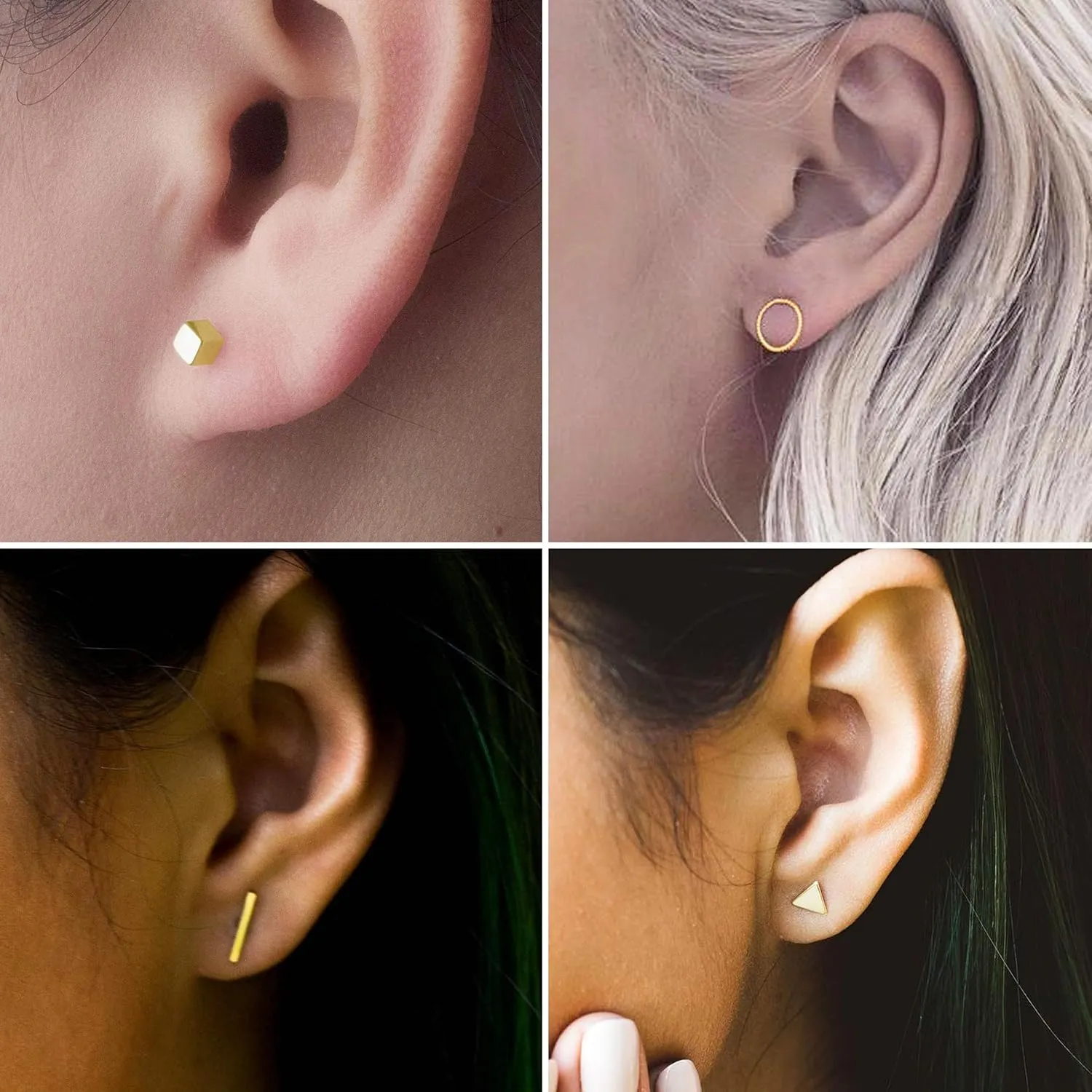Flat Back Stud Earrings for Women Simple Tiny Circle Triangle Square Bar Stud Earrings Mini Cartilage Tragus Earring Jewelry Gifts