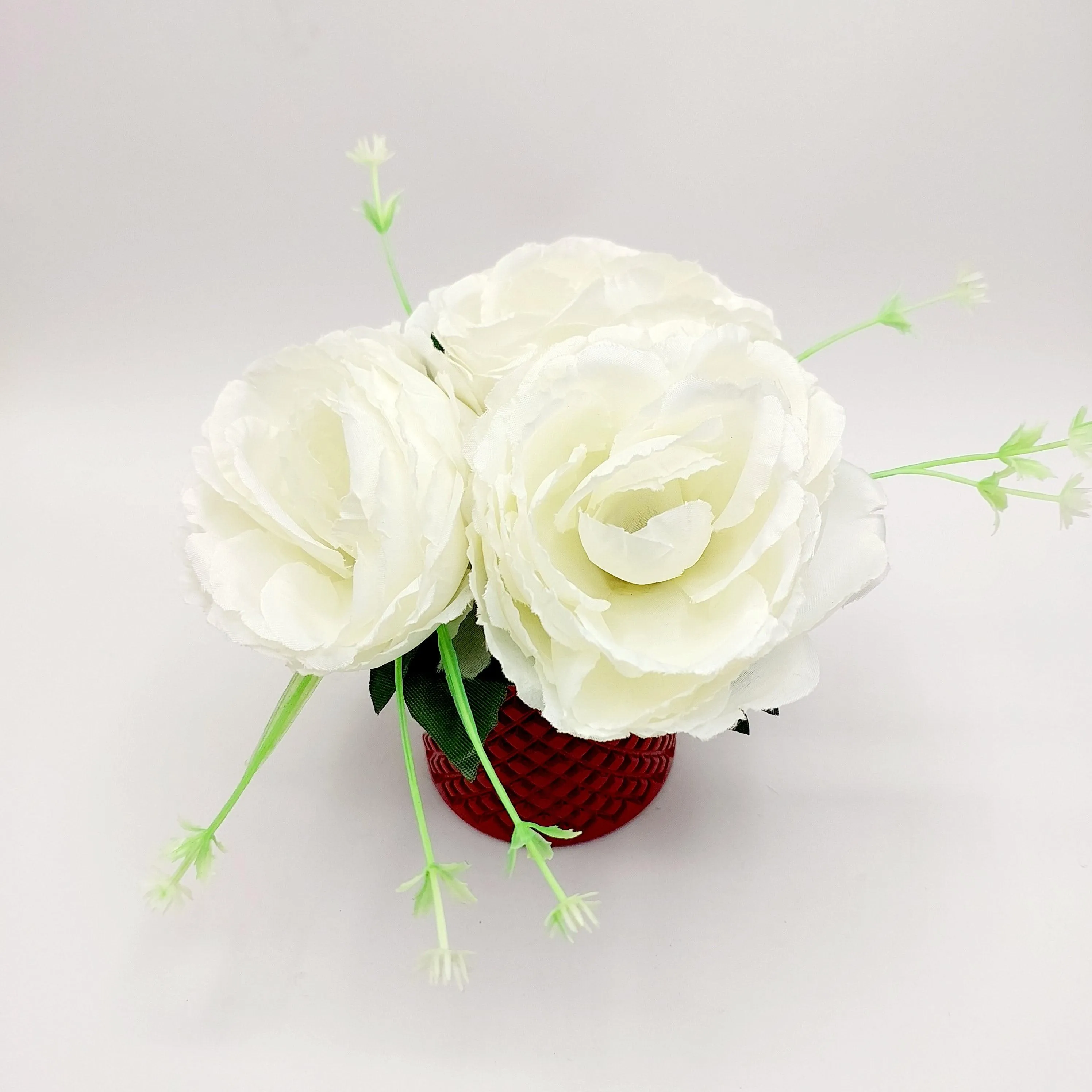 Flowers With Pots - White Rose With Cherry Red Pots - Bricks Design