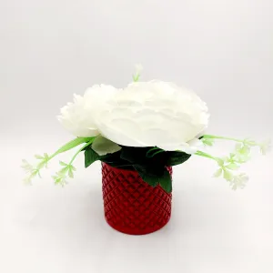 Flowers With Pots - White Rose With Cherry Red Pots - Bricks Design