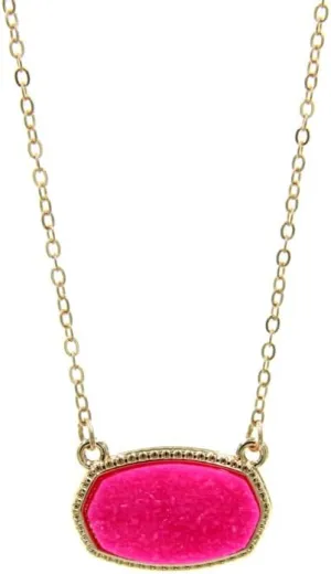 Framed Etched Oval Faux Druzy Glitter Statement Short Necklace for Girls and Women Outfit Jewelry
