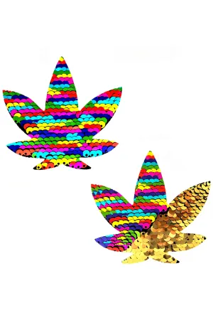Funfetti Multicolor Sequins to Gold  Weed Leaf Pasties