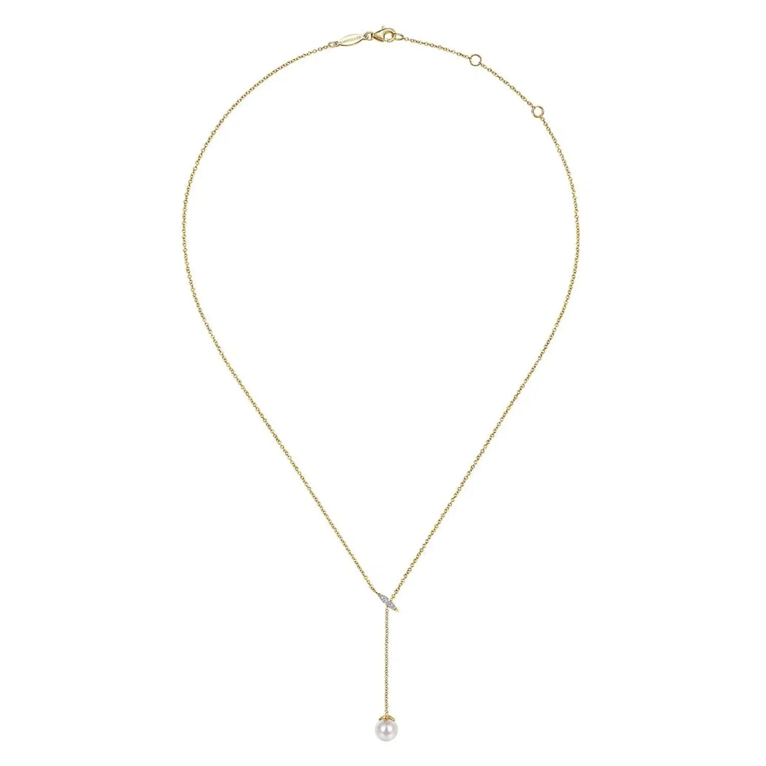 Gabriel & Co. Diamond Bar "Y" Necklace with Cultured Pearl Drop