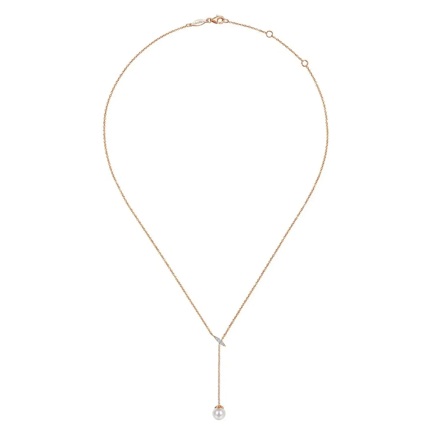 Gabriel & Co. Diamond Bar "Y" Necklace with Cultured Pearl Drop