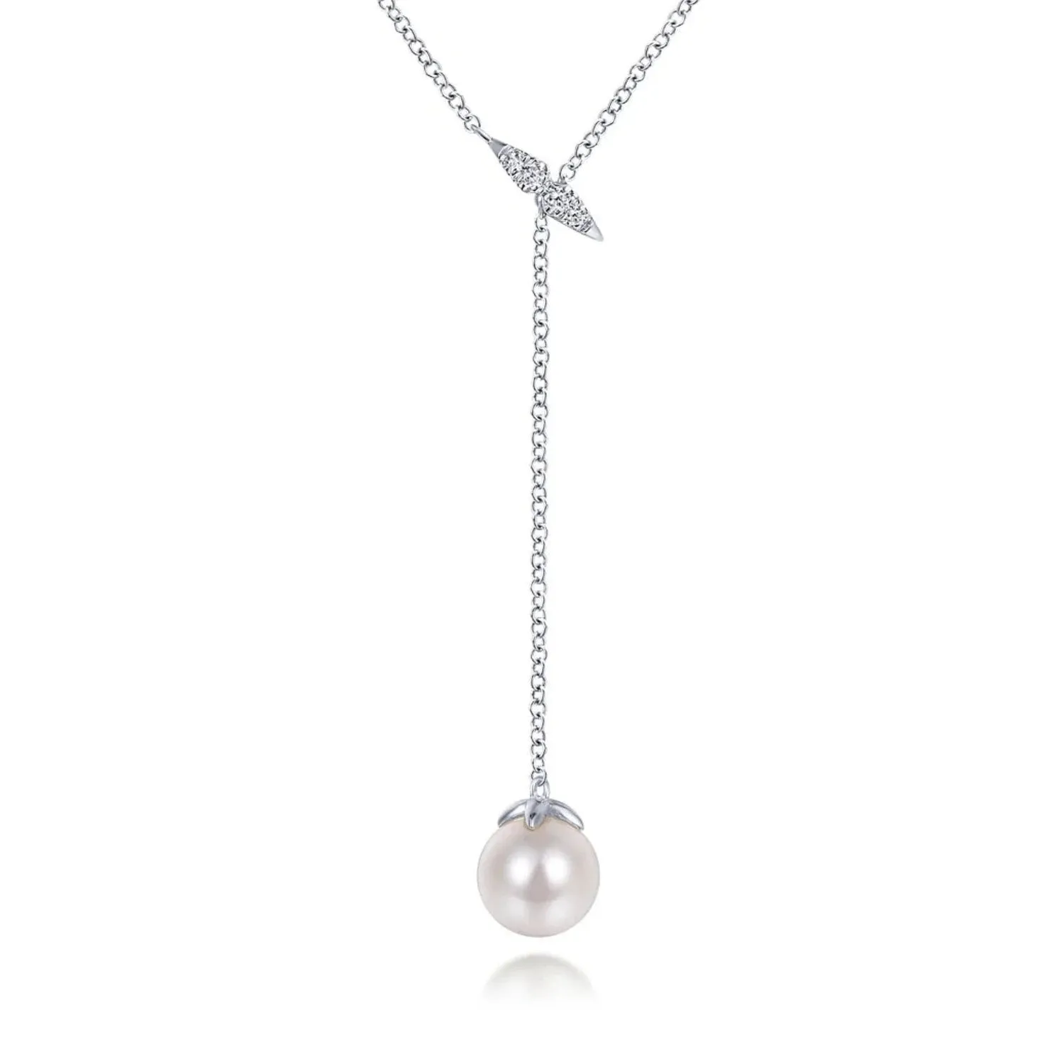 Gabriel & Co. Diamond Bar "Y" Necklace with Cultured Pearl Drop