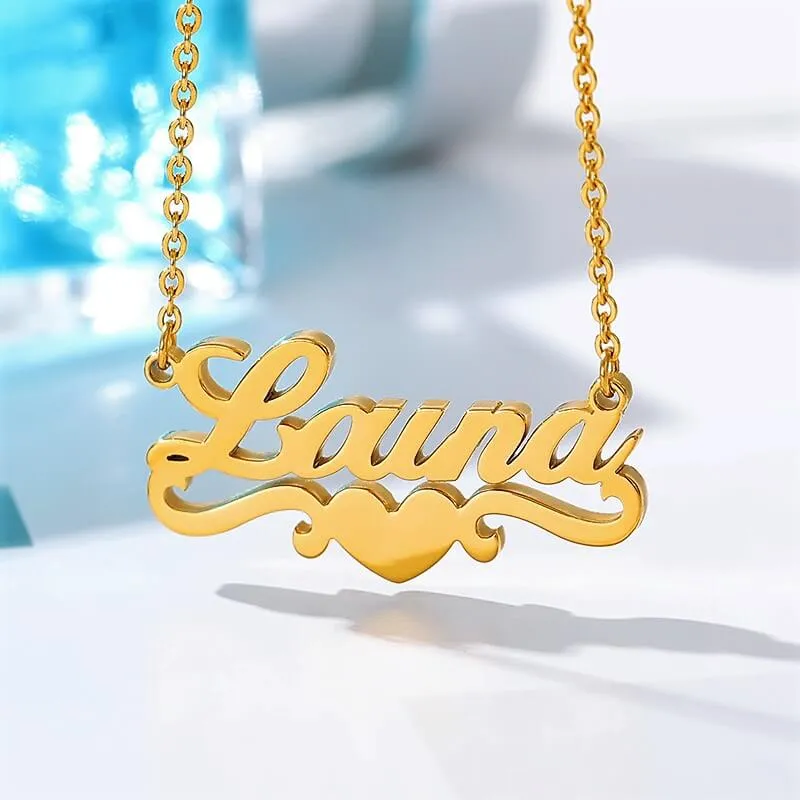 Geometric Heart Name Necklace
