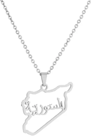 Geometric national landscape titanium steel Syrian map necklace Geometric figure hollowed out name necklace