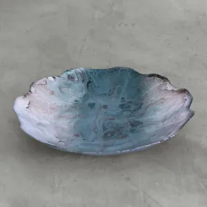 Glass New Orleans Foil Leafing Centerpiece with Scalloped Edges (Light Teal & Silver)
