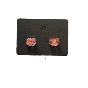 Glow in the Dark Cat Head Earrings - Crimson Glitter