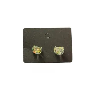 Glow in the Dark Cat Head Earrings - Yellow Glitter