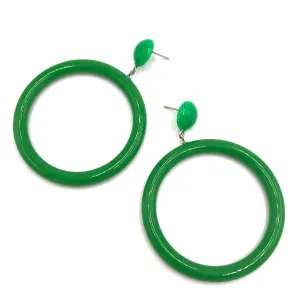 Go Go Hoop Earrings, Lightweight & Hypoallergenic, Handmade Statement Jewelry for Women, Colorful Hoops, USA Made, Vintage Lucite Acrylic, 2.75 (67mm) Diameter (Green)