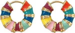 Gold Bamboo Hoop Earrings for Women Boho Colorful Enamel Huggie Hoop Earrings Hypoallergenic Small Hoops Earring for Birthday Jewelry Gifts Trendy Stuff