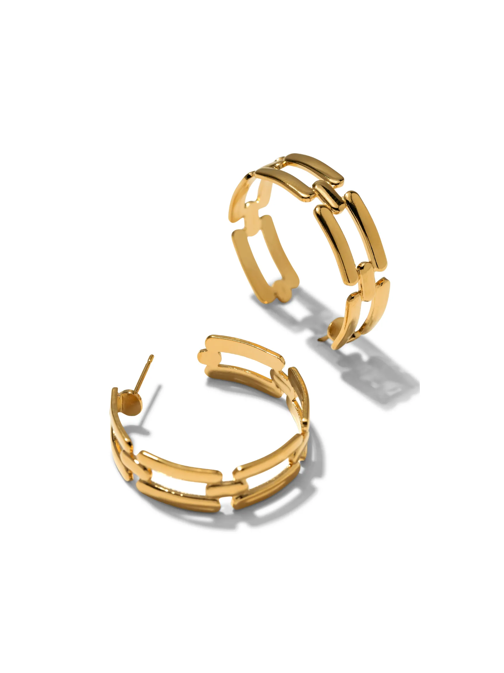 Gold Bravura Chain Hoop Post Earrings