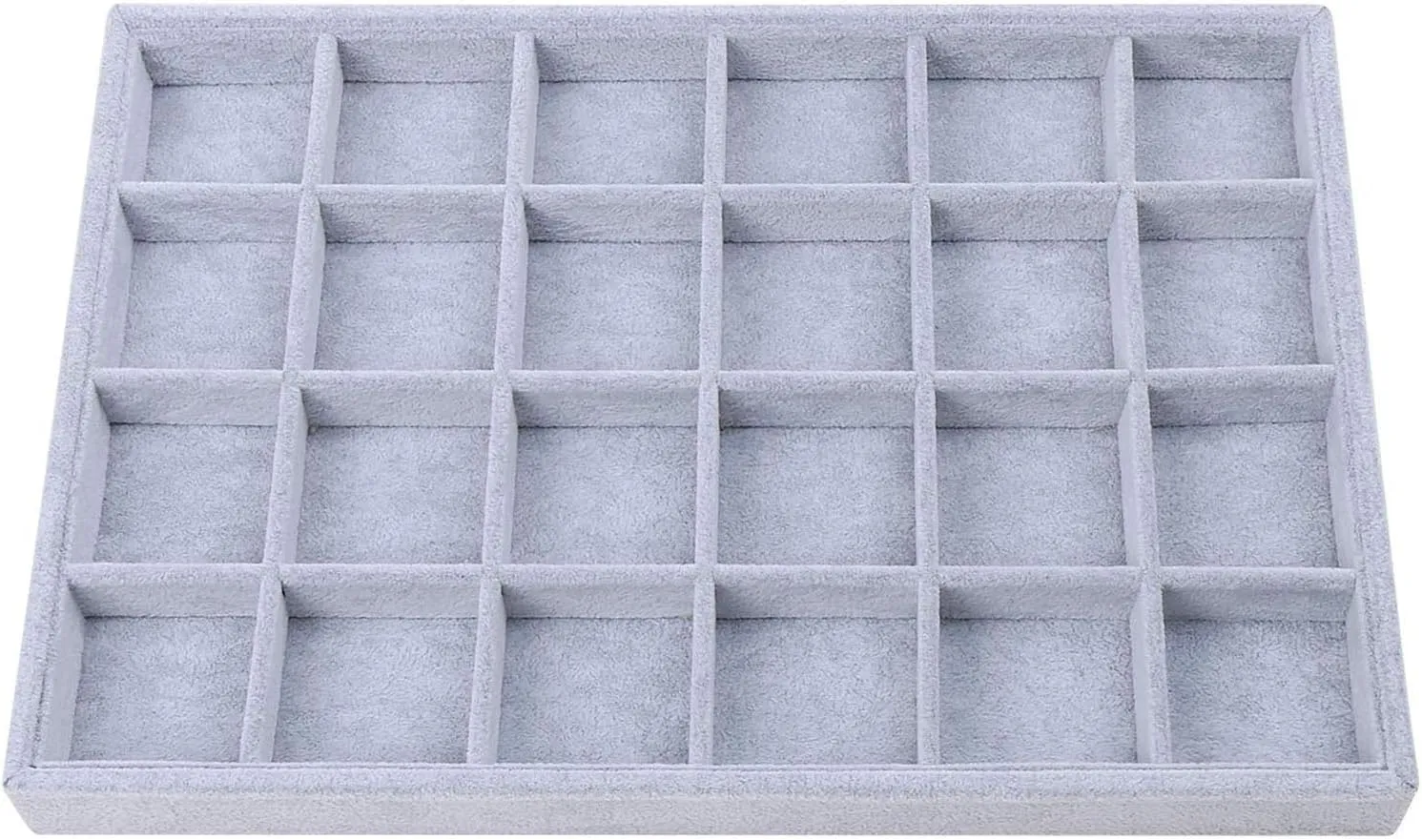 Gray Velvet Stackable 24 Grid Jewelry Tray Showcase Display Organizer Holder Dividers for Teen Gemstone,Pendant,Key, Marble Accessory Storage Box Case Adjustable Dish for Decorate Woman Vanity Table