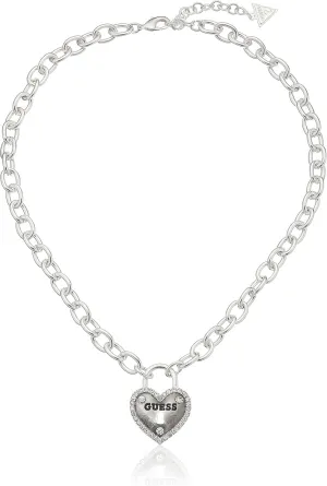 GUESS "Basic" Silver Framed Heart Logo Pendant Necklace, 18"   2" Extender