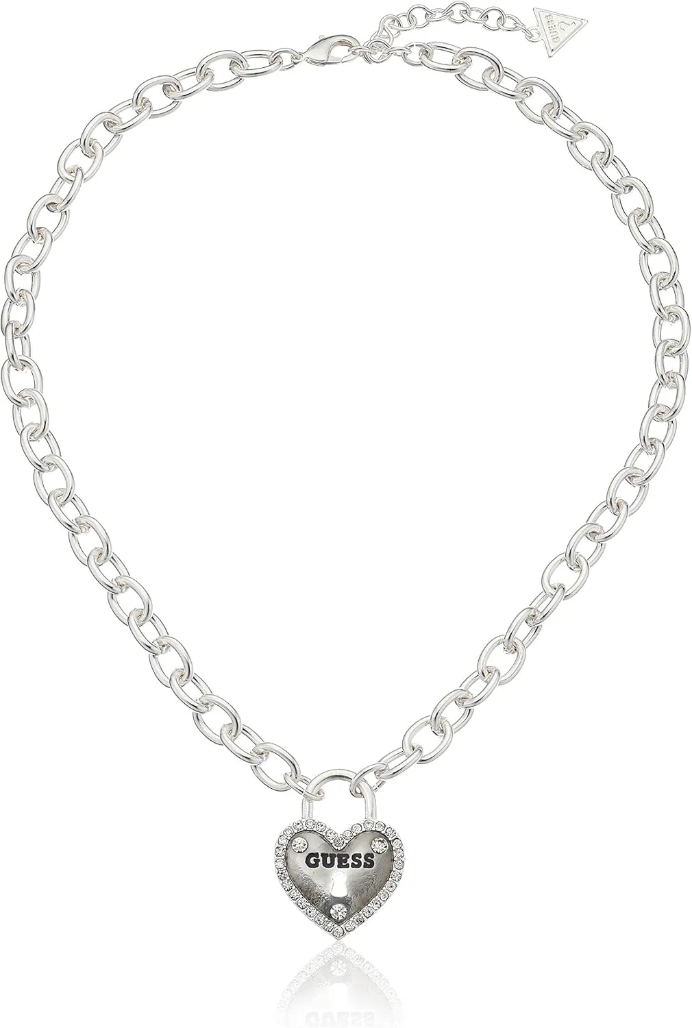 GUESS "Basic" Silver Framed Heart Logo Pendant Necklace, 18"   2" Extender