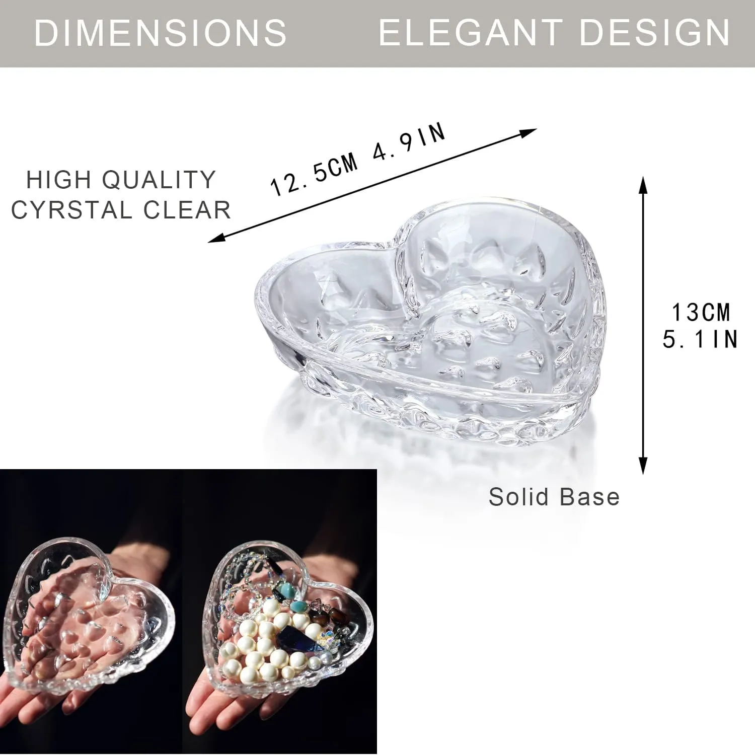 H&D HYALINE & DORA 5.1'' Crystal Jewelry Tray for Women, Heart Shaped Jewelry Plate Ring Dish, Clear Trinket Dish for Jewelry, Ring Dish for Birthday Friends Daily Family