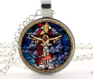 Handmade Jewellery Christian Jesus Photo Glass Pendant Necklace Glass Photo Jewelry