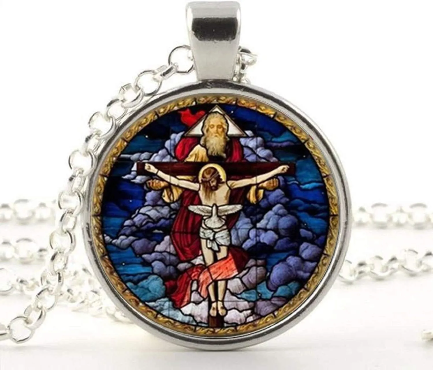 Handmade Jewellery Christian Jesus Photo Glass Pendant Necklace Glass Photo Jewelry
