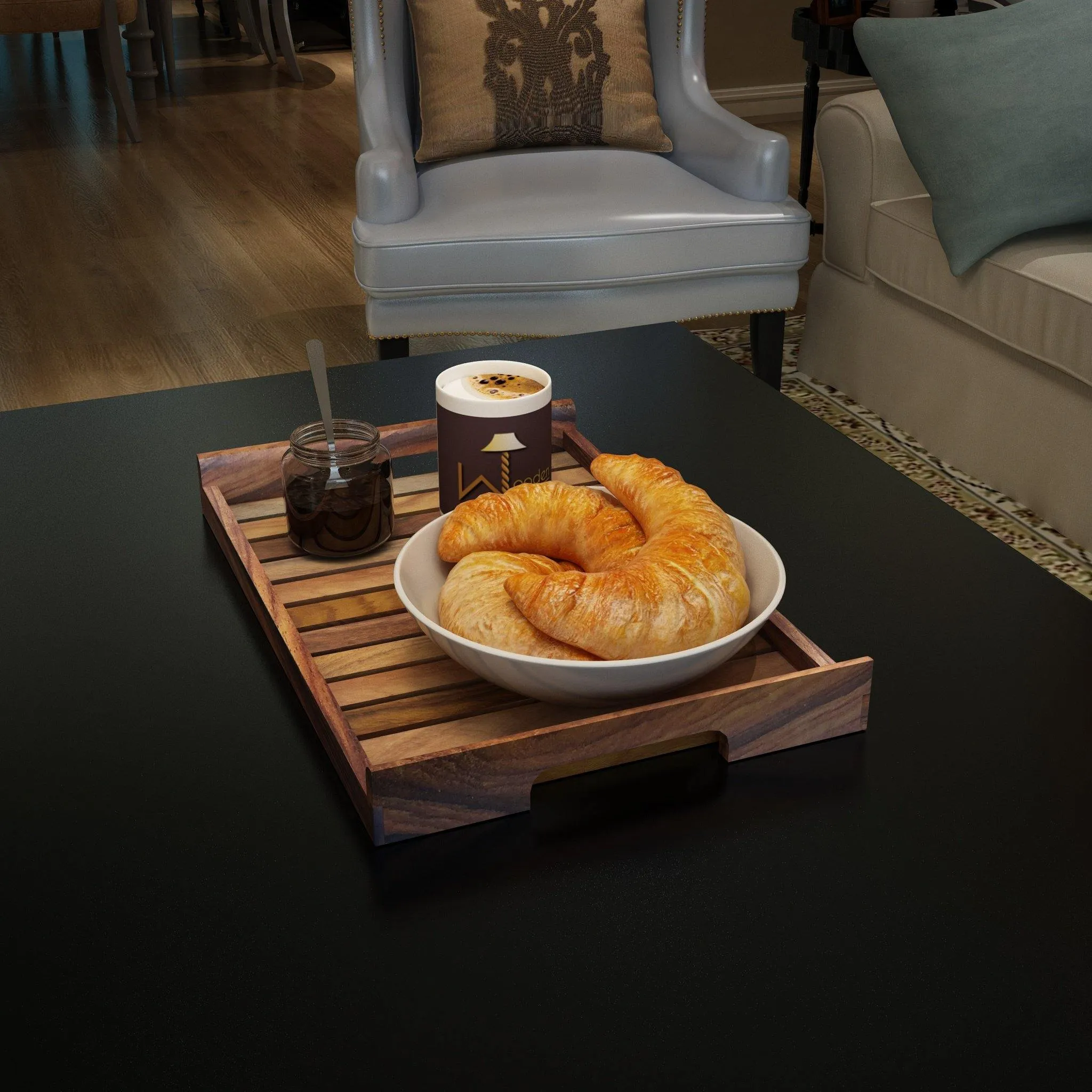 Handmade Teak Wood Serving Tray - Rustic Wooden Platter for Elegant Serving
