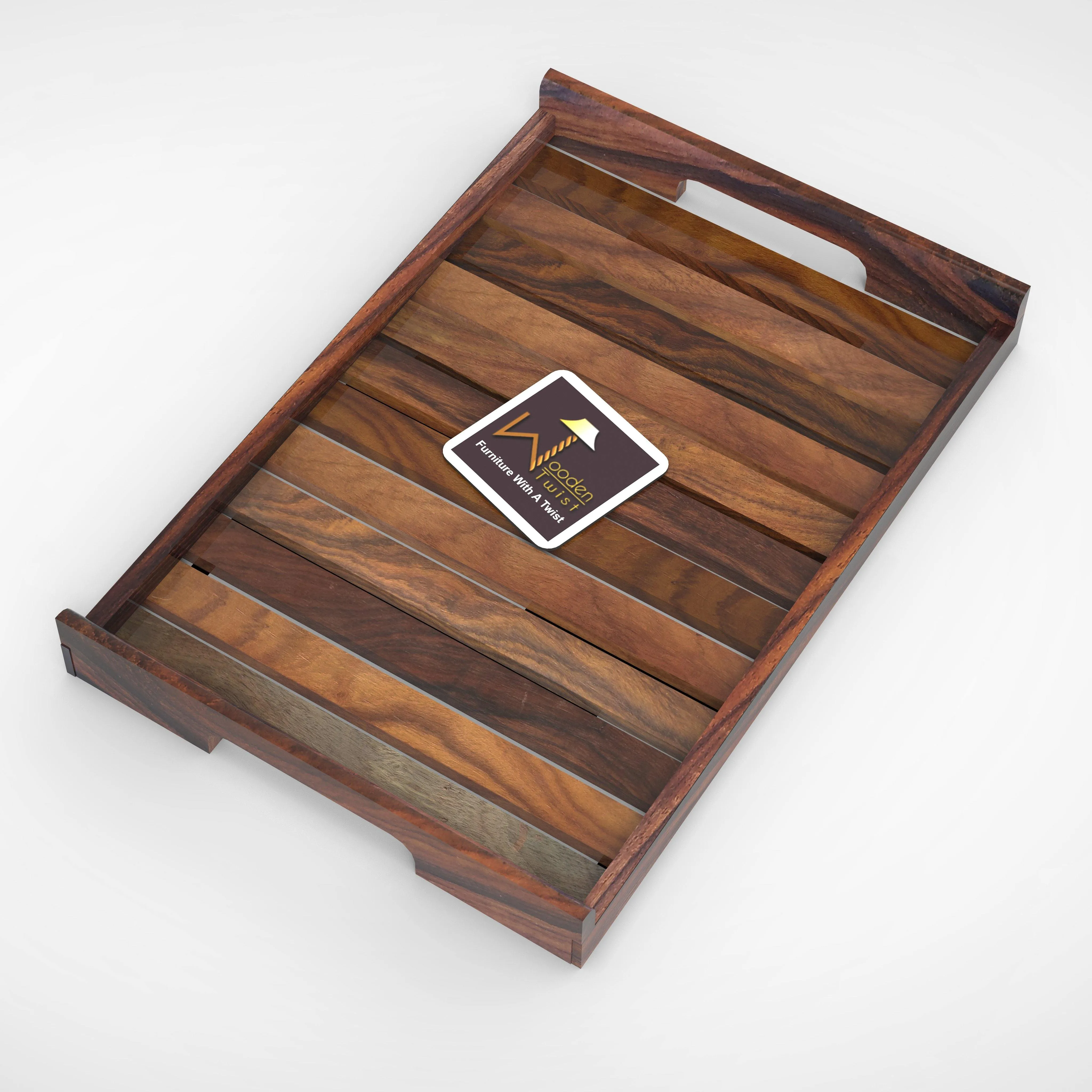 Handmade Teak Wood Serving Tray - Rustic Wooden Platter for Elegant Serving