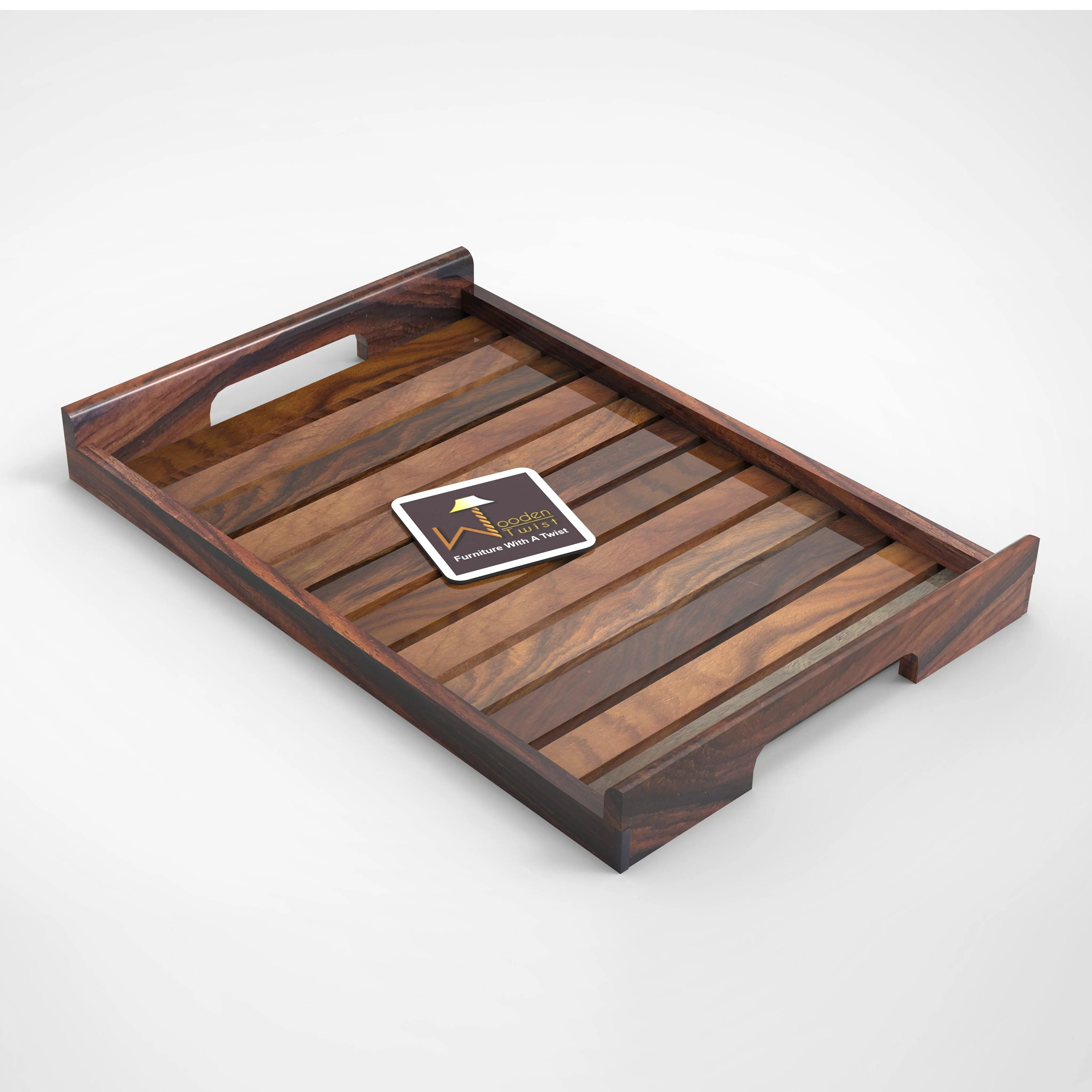 Handmade Teak Wood Serving Tray - Rustic Wooden Platter for Elegant Serving
