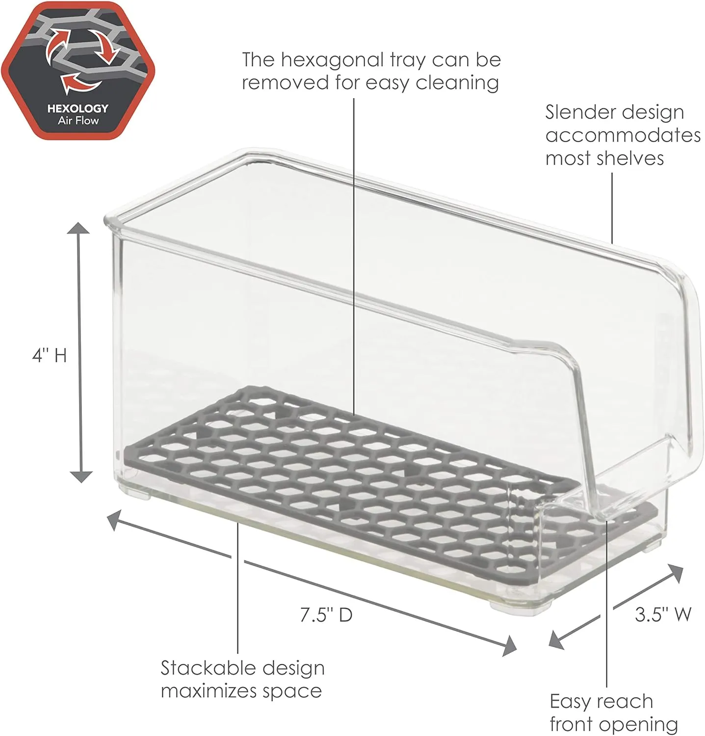 Hexa in-Fridge Large Refrigerator Bin – 7.5" x 4" x 3.5"