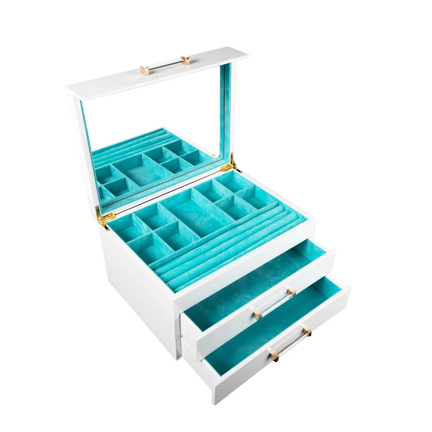 High Gloss Jewelry Box With Acrylic Handle Drawers