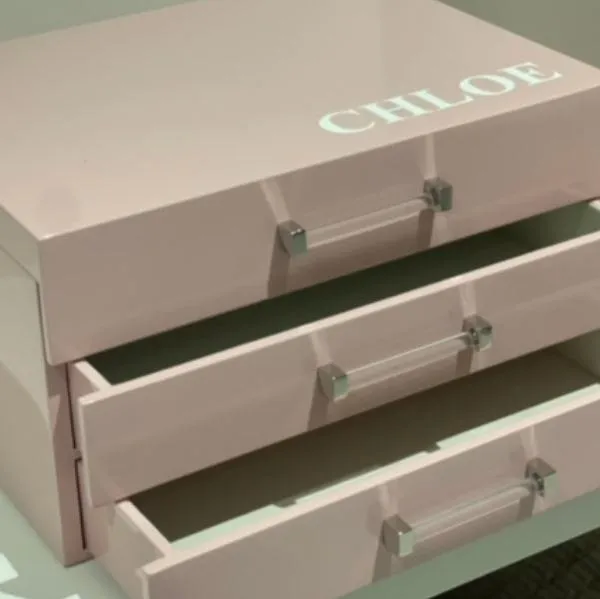 High Gloss Jewelry Box With Acrylic Handle Drawers