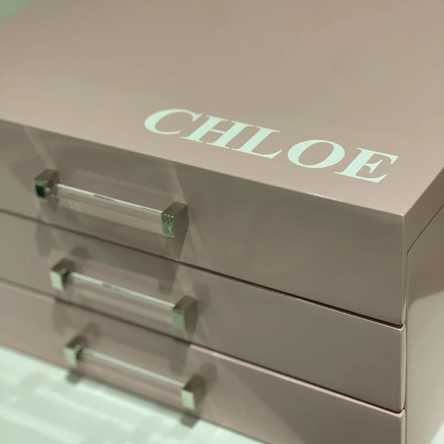 High Gloss Jewelry Box With Acrylic Handle Drawers