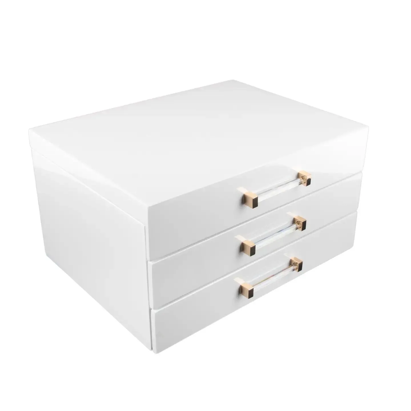 High Gloss Jewelry Box With Acrylic Handle Drawers