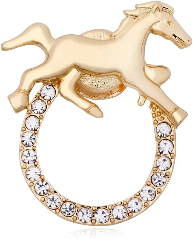Horse Lucky Horseshoe Magnetic Brooch Eyeglass Holder 3 Tone