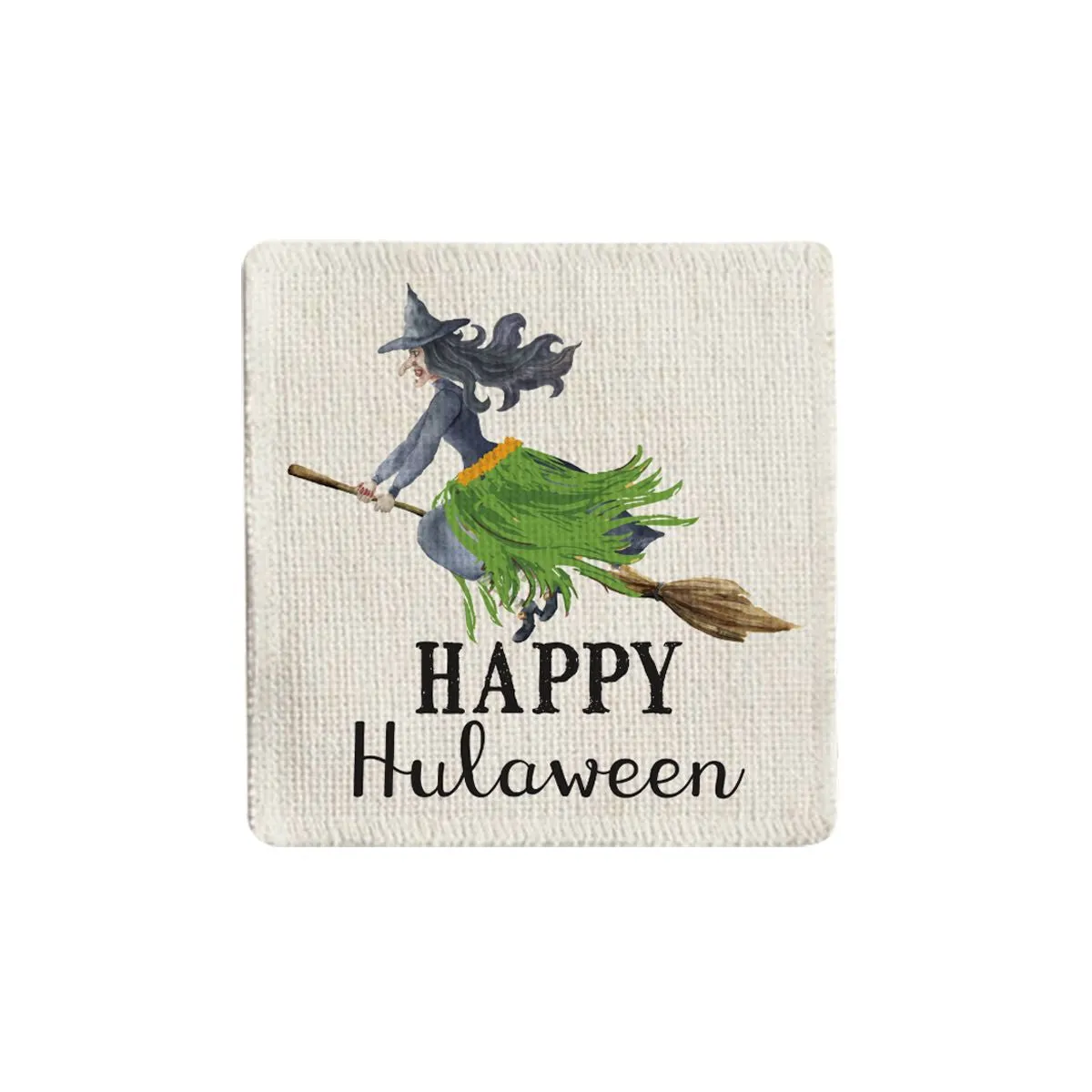 Hula Witch on a Broomstick Fabric Coaster