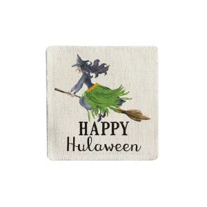 Hula Witch on a Broomstick Fabric Coaster