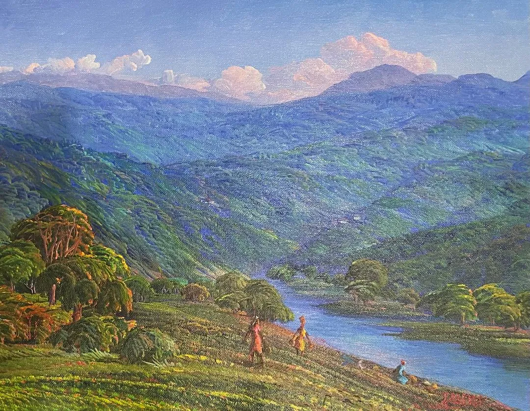Jean Adrien Seide 12"x16" Women By The River & Mountains 2022 Acrylic on Canvas Painting #11MFN