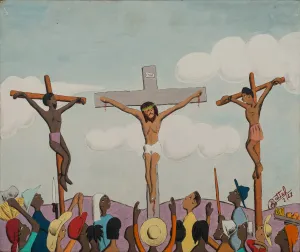 Jean-Baptiste Bottex (1918-1979) 10"x12" Jesus & Thieves Crucified 1967 Oil on Board Painting #14-3-96GSN-Fondation Marie & Georges S. Nader