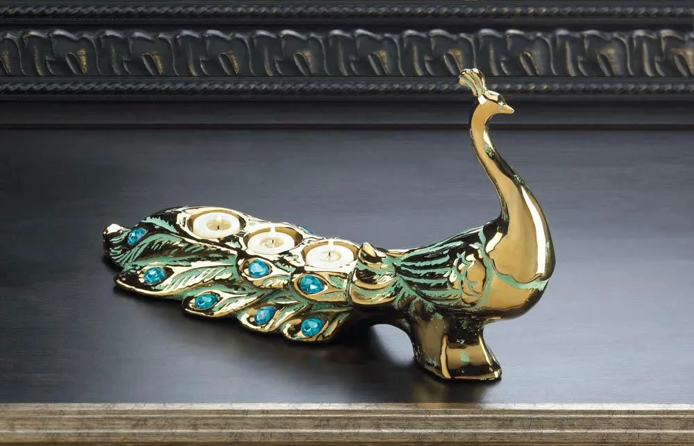 Jeweled Peacock Candle Holder