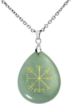 Jovivi Silver Plated Viking Compass Vegvisir Healing Stone Crystal Necklace Teardrop Gemstone Chakra Pendant Necklace 24"