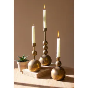 Kalalou - SET OF THREE ANTIQUE BRASS TAPER CANDLE HOLDERS - CLL2695