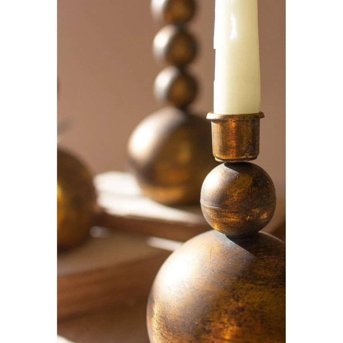 Kalalou - SET OF THREE ANTIQUE BRASS TAPER CANDLE HOLDERS - CLL2695