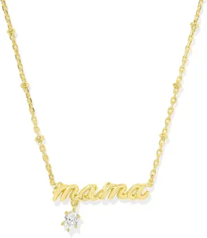 Kendra Scott Mama Crystal Short Pendant Necklace, White Cubic Zirconia, Fashion Jewelry for Women