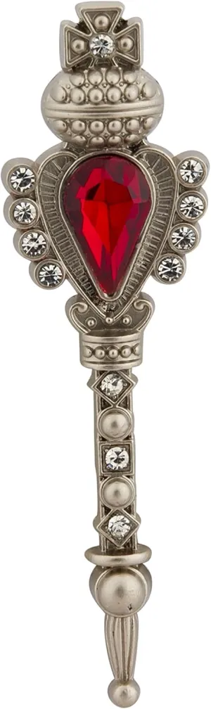 Knighthood Men's Silver Key With Red Stone And Stone Detailing Lapel Pin/Brooch Silver