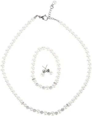 LEILE 8mm Faux Crystal Glass Imitation Pearls Necklace Bracelet Earring Butterfly Pendant Jewelry 3 set For Girl Kids