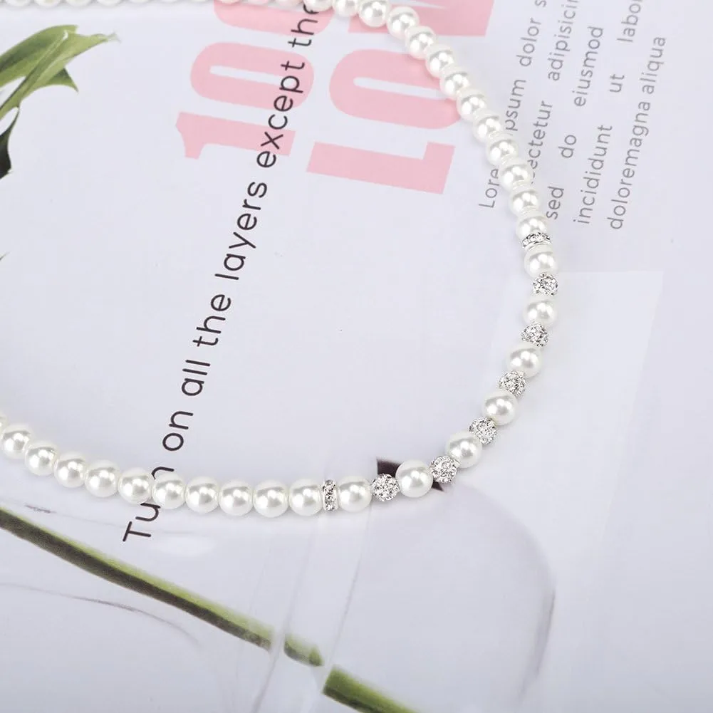 LEILE 8mm Faux Crystal Glass Imitation Pearls Necklace Bracelet Earring Butterfly Pendant Jewelry 3 set For Girl Kids